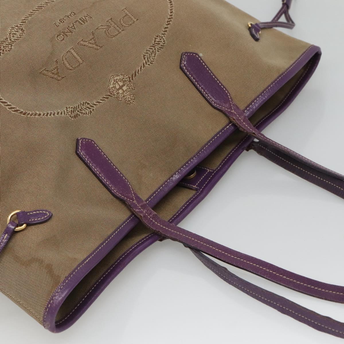 PRADA Hand Bag Canvas Khaki Auth 121093