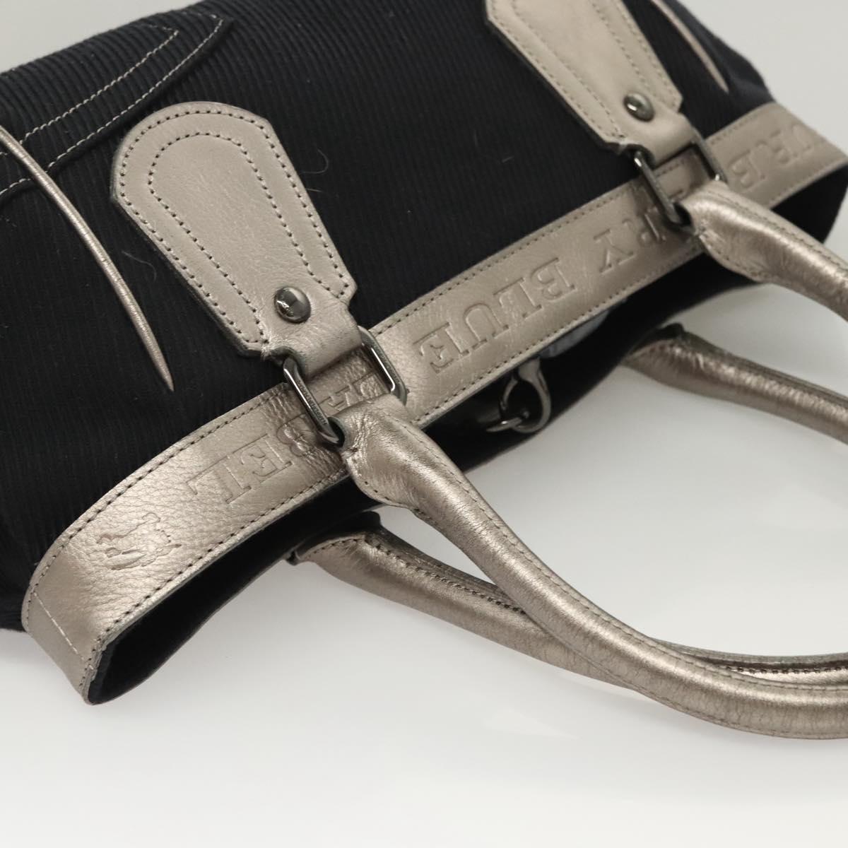 BURBERRY Blue Label Hand Bag Canvas Black Silver Auth 121101