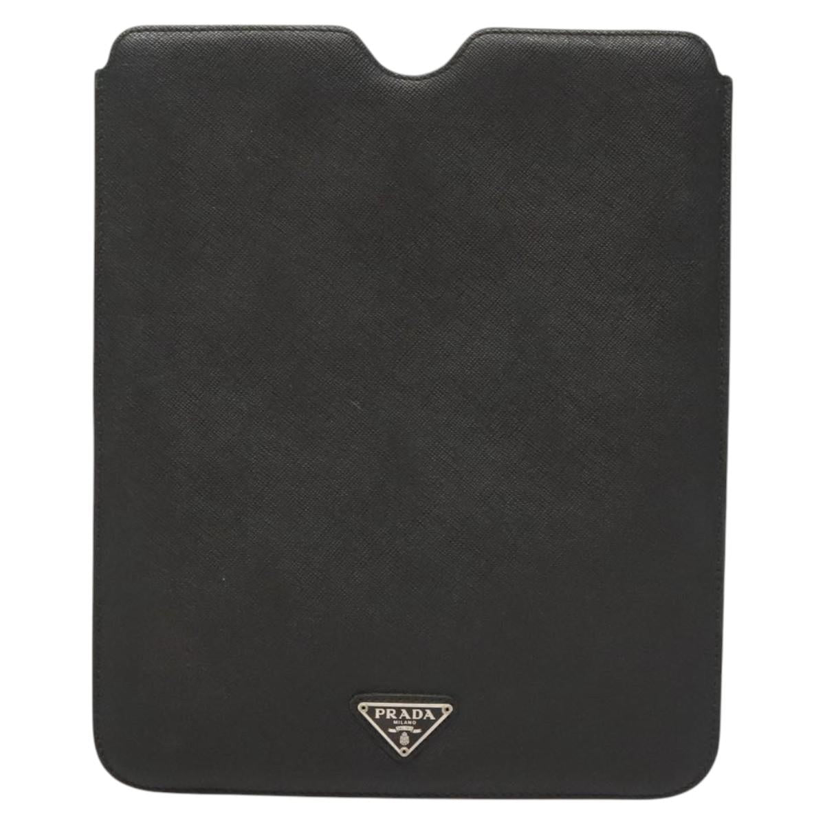 PRADA iPad Case Safiano leather Black Auth 121105