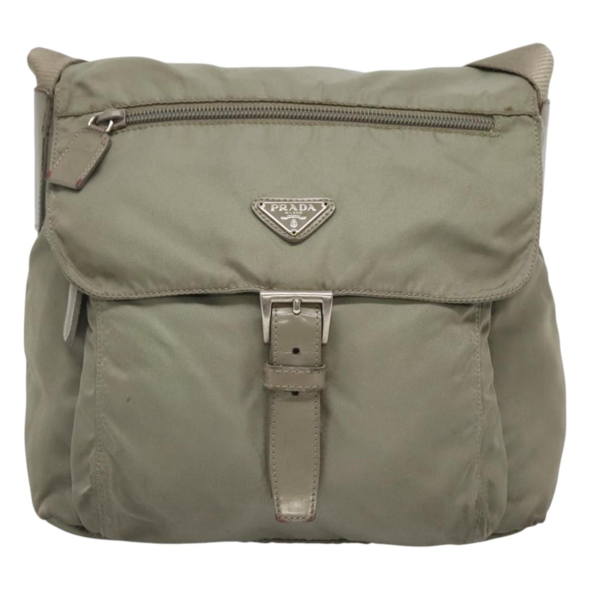 PRADA Shoulder Bag Nylon Green Silver Auth 121113