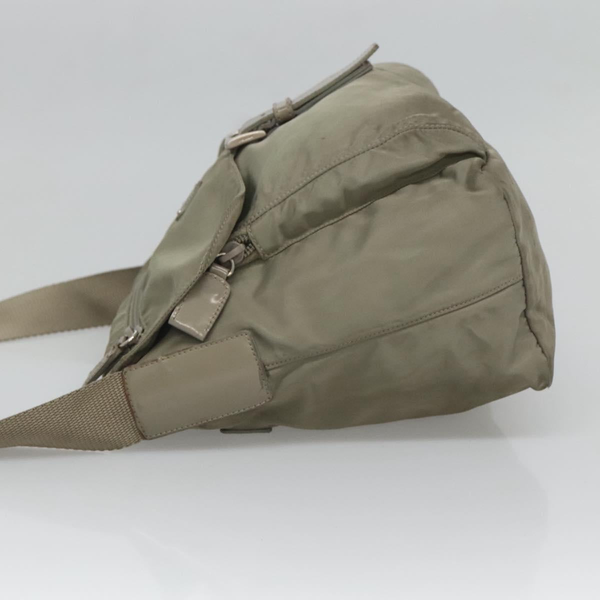 PRADA Shoulder Bag Nylon Green Silver Auth 121113