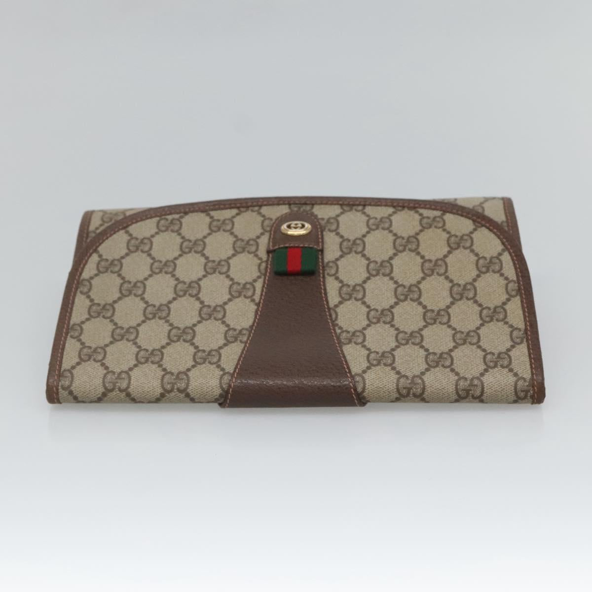 GUCCI GG Supreme Web Sherry Line Clutch Bag PVC Beige Red 156 01 030 Auth 121114