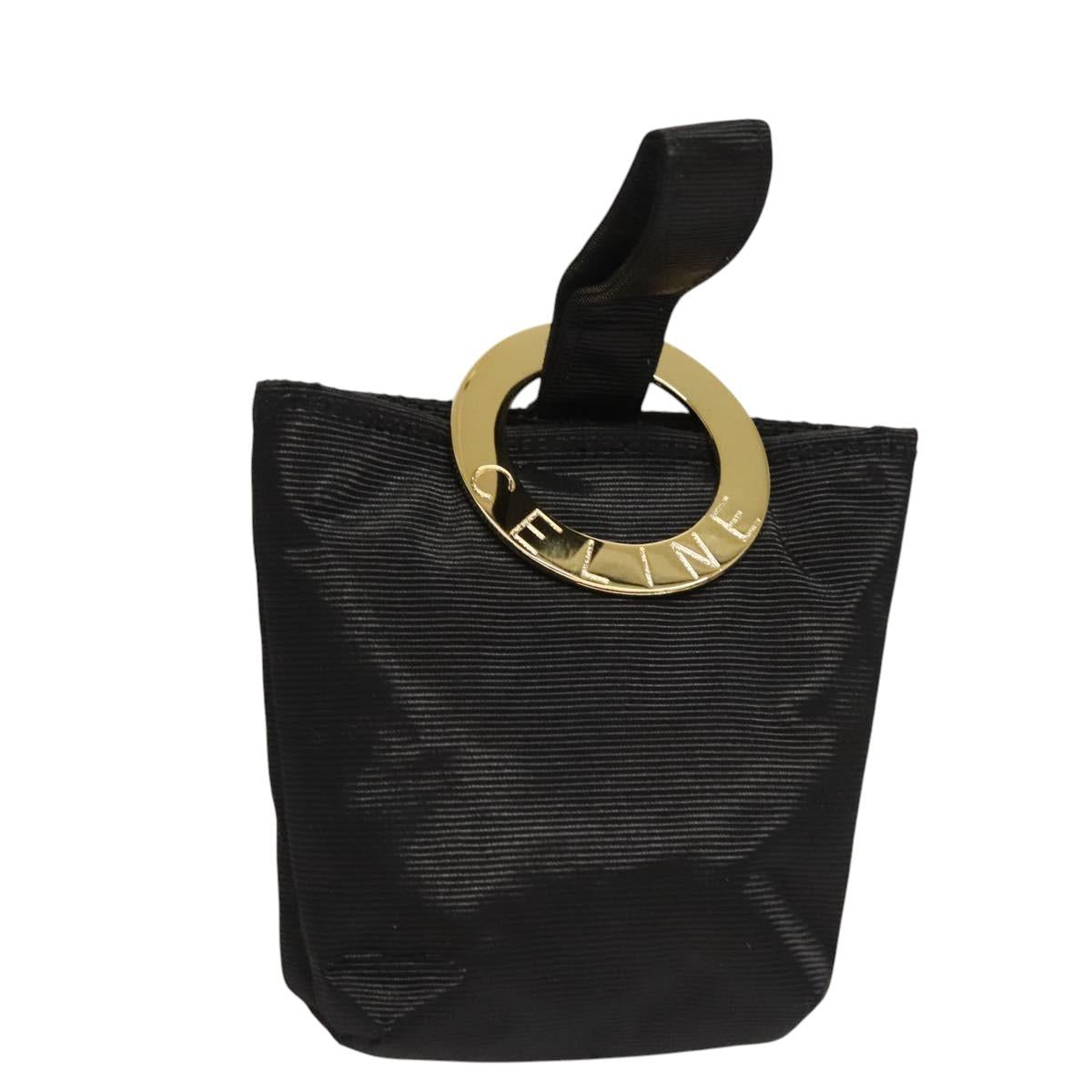 CELINE Pouch Nylon Black Gold Auth 121116