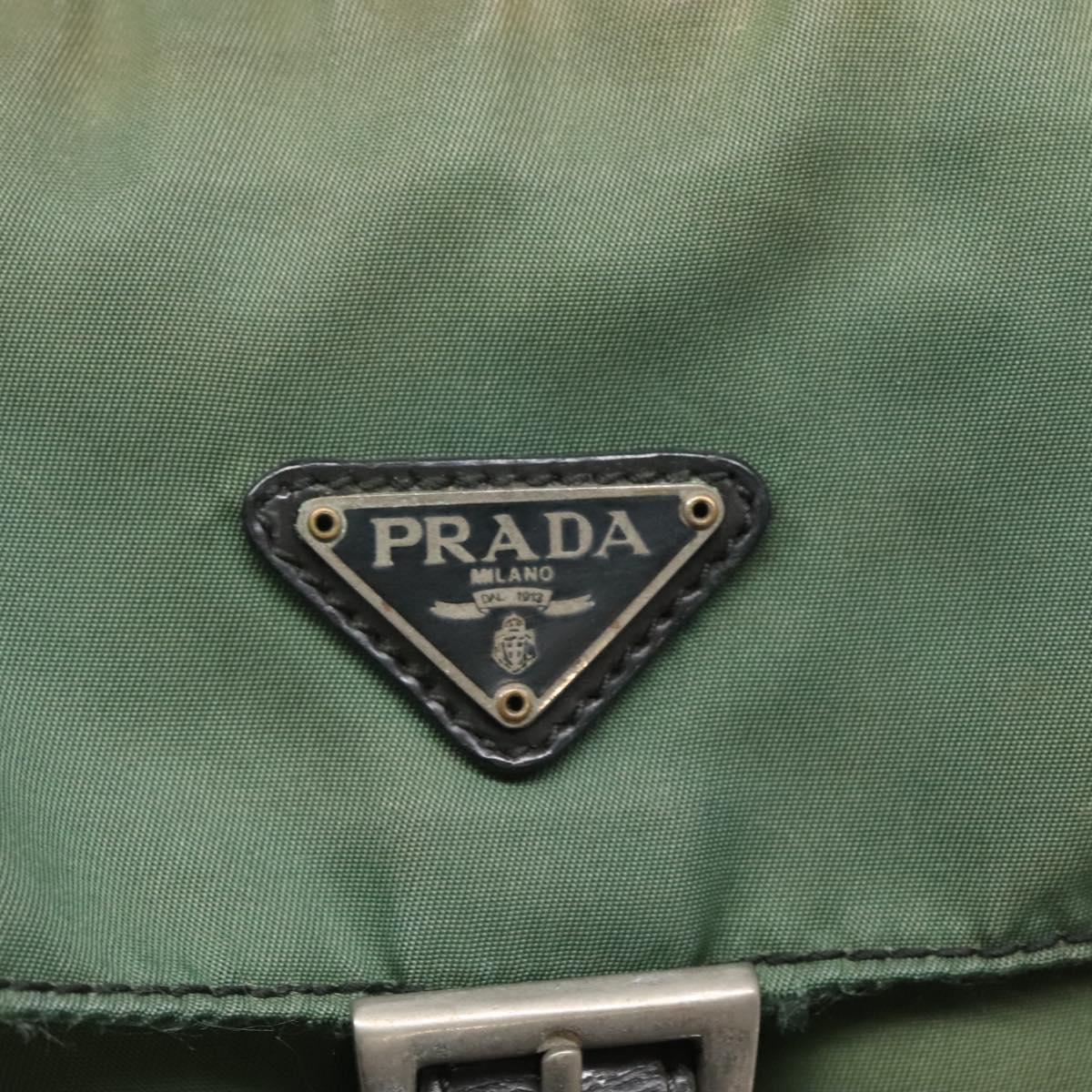 PRADA Shoulder Bag Nylon Green Silver Auth 121124