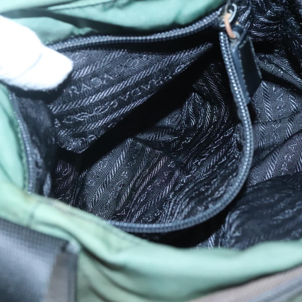 PRADA Shoulder Bag Nylon Green Silver Auth 121124