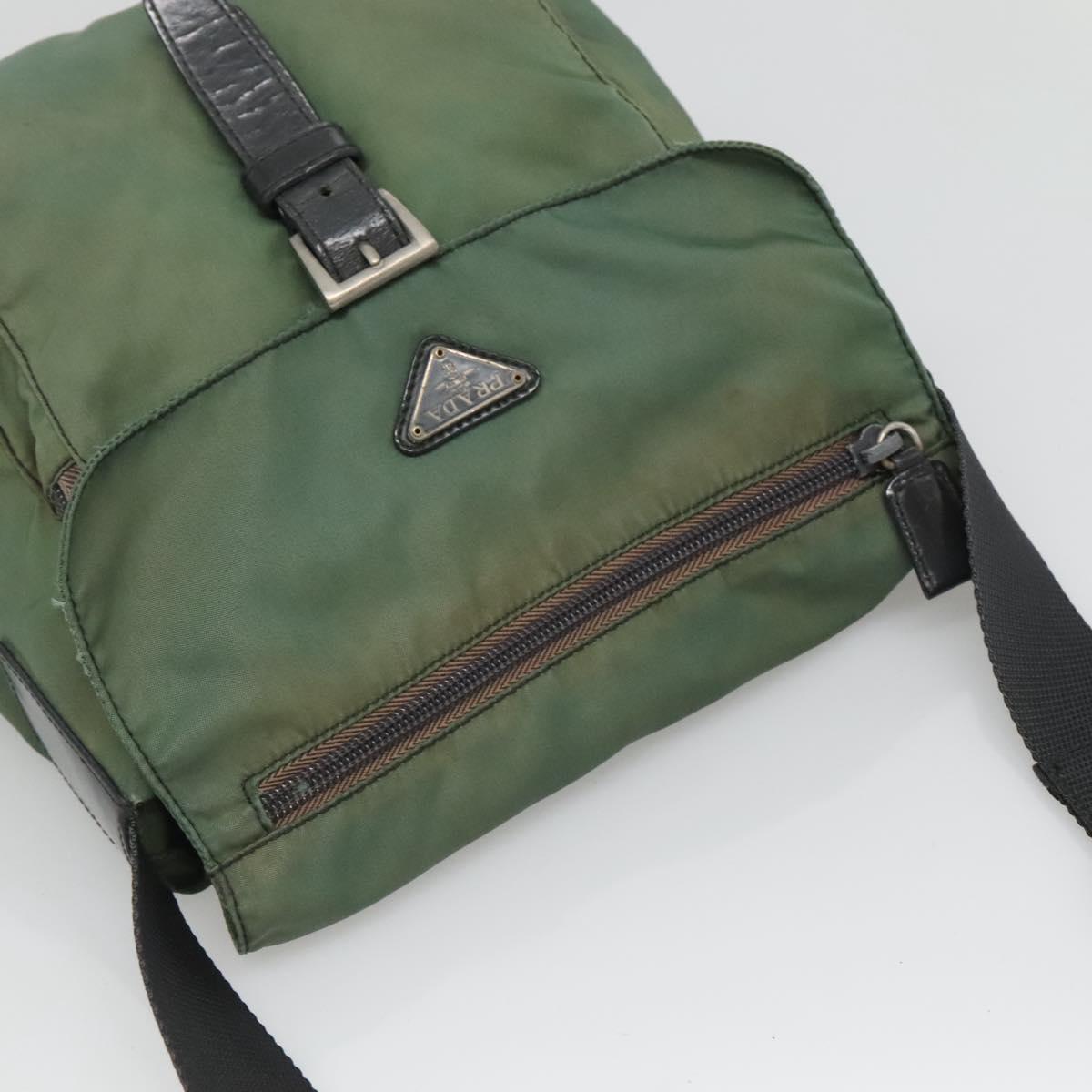 PRADA Shoulder Bag Nylon Green Silver Auth 121124