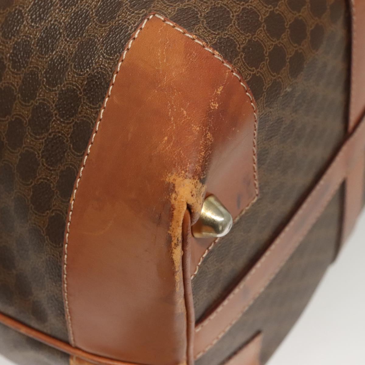 CELINE Macadam Canvas Boston Bag PVC Leather Brown Gold Auth 121130