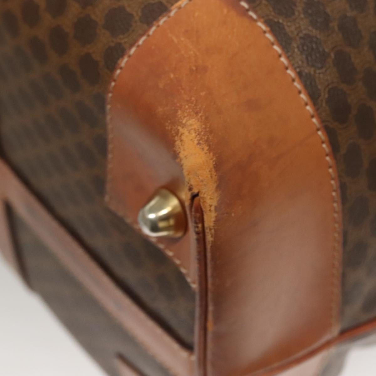 CELINE Macadam Canvas Boston Bag PVC Leather Brown Gold Auth 121130