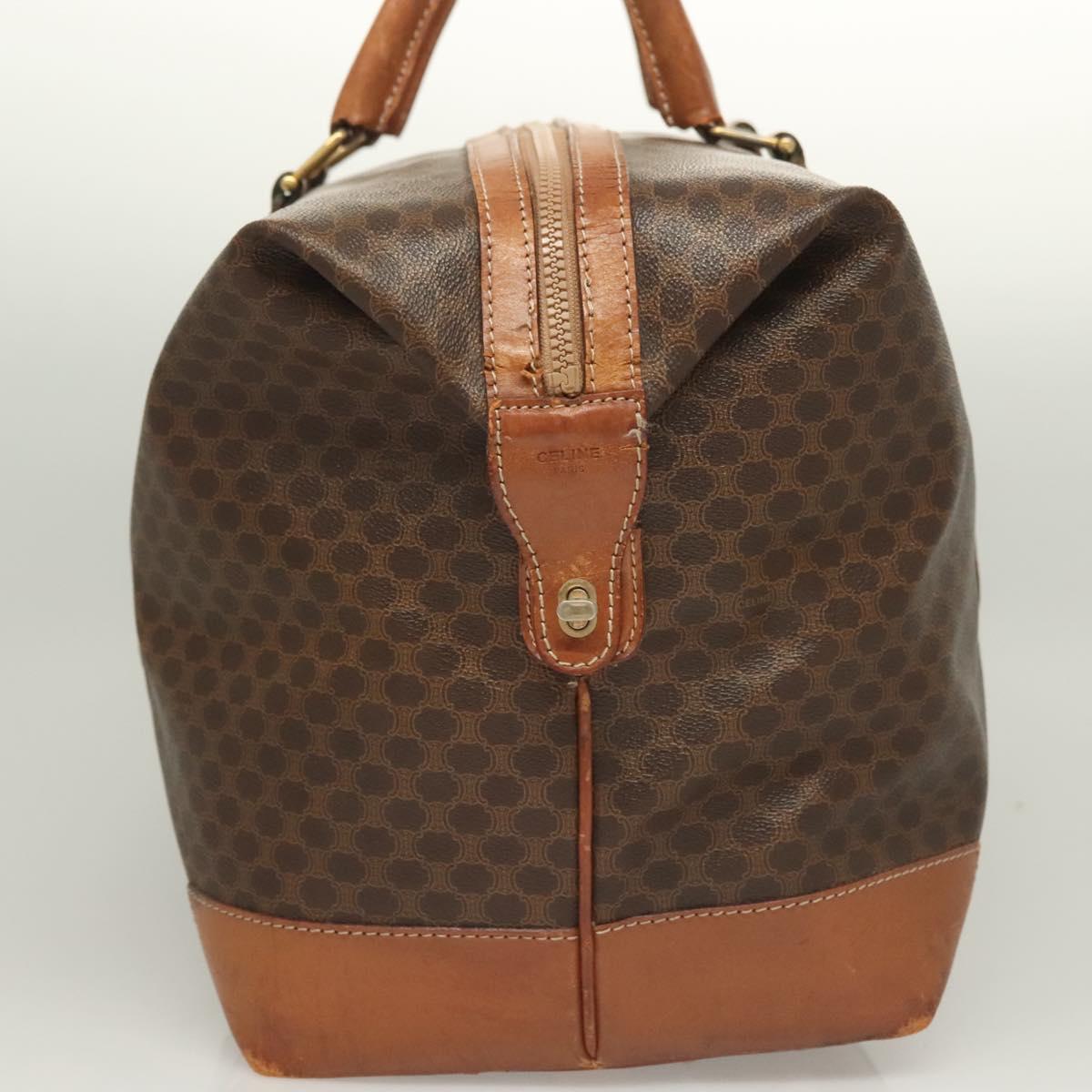 CELINE Macadam Canvas Boston Bag PVC Leather Brown Gold Auth 121130