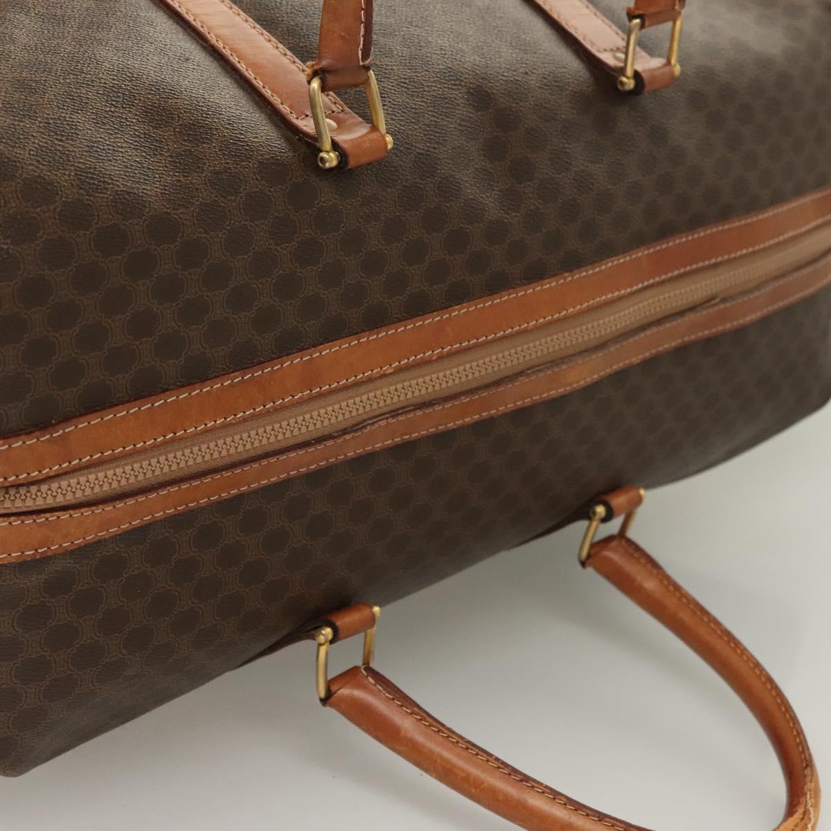 CELINE Macadam Canvas Boston Bag PVC Leather Brown Gold Auth 121130