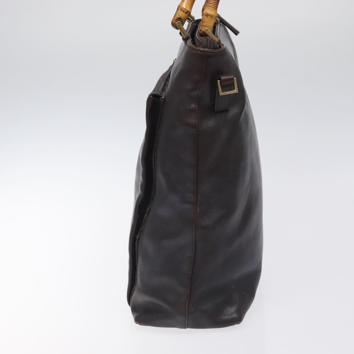GUCCI Bamboo Hand Bag Leather 2way Dark Brown Gold Auth 121135