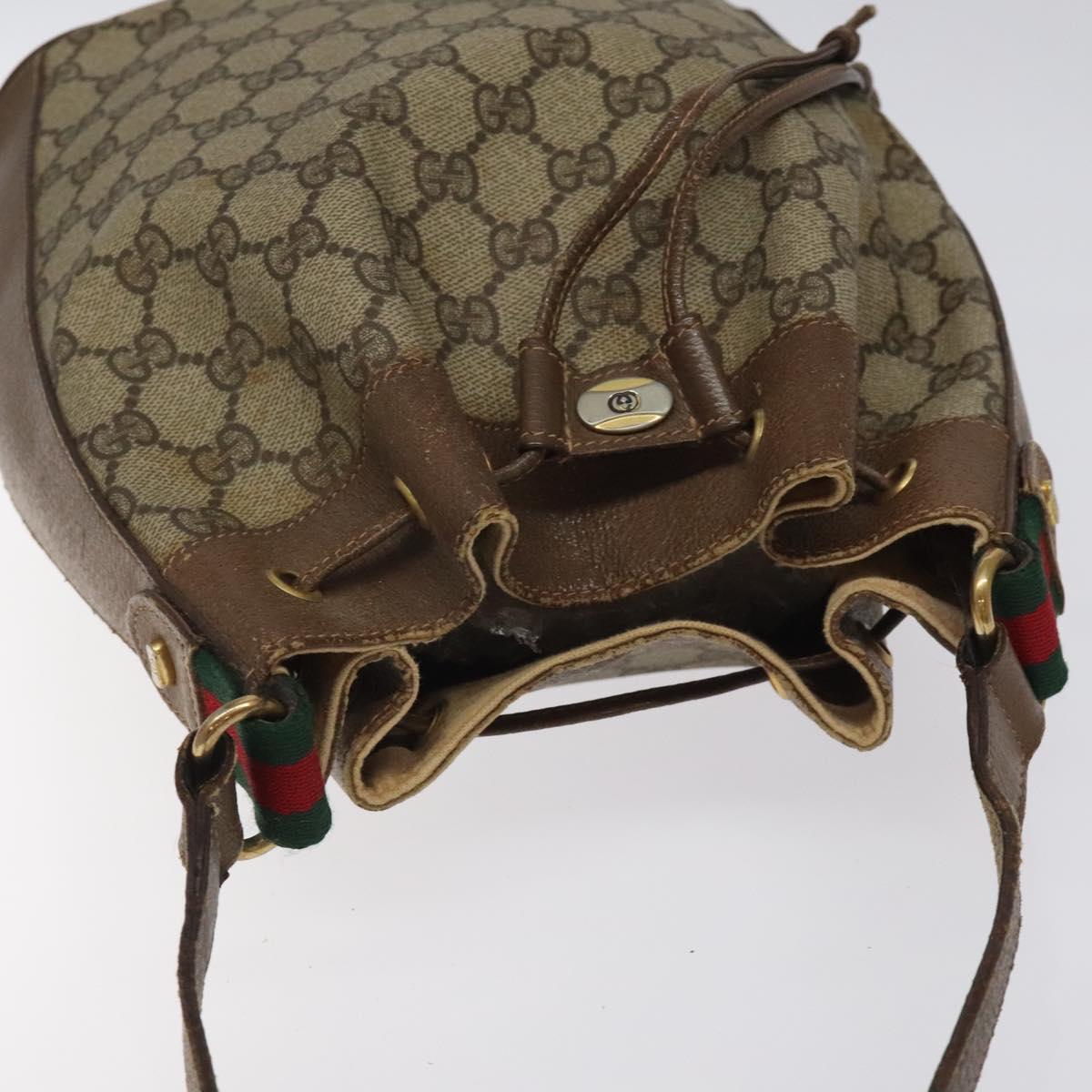 GUCCI GG Supreme Web Sherry Line Shoulder Bag PVC Beige 14 02 034 Auth 121156