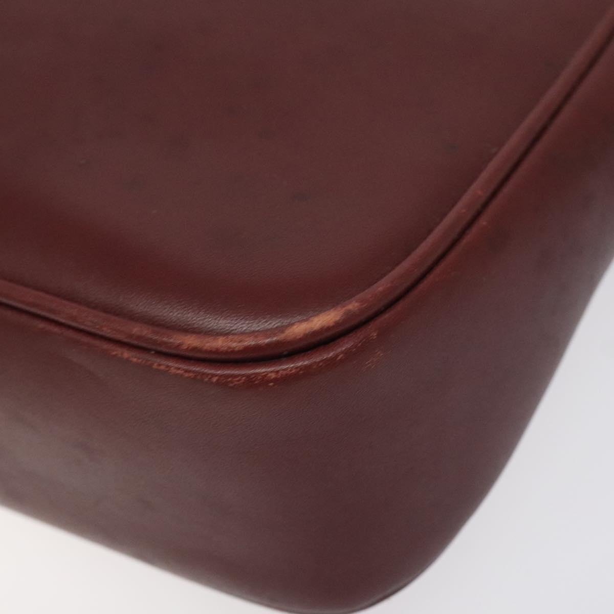CARTIER Shoulder Bag Leather Red Gold Auth 121159