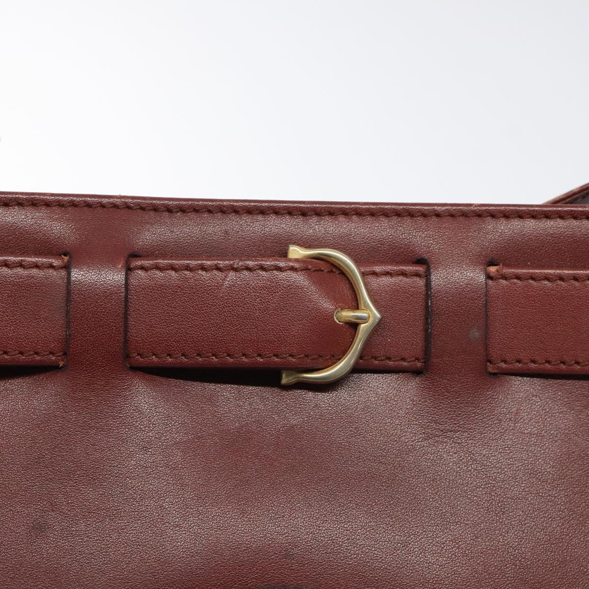 CARTIER Shoulder Bag Leather Red Gold Auth 121159