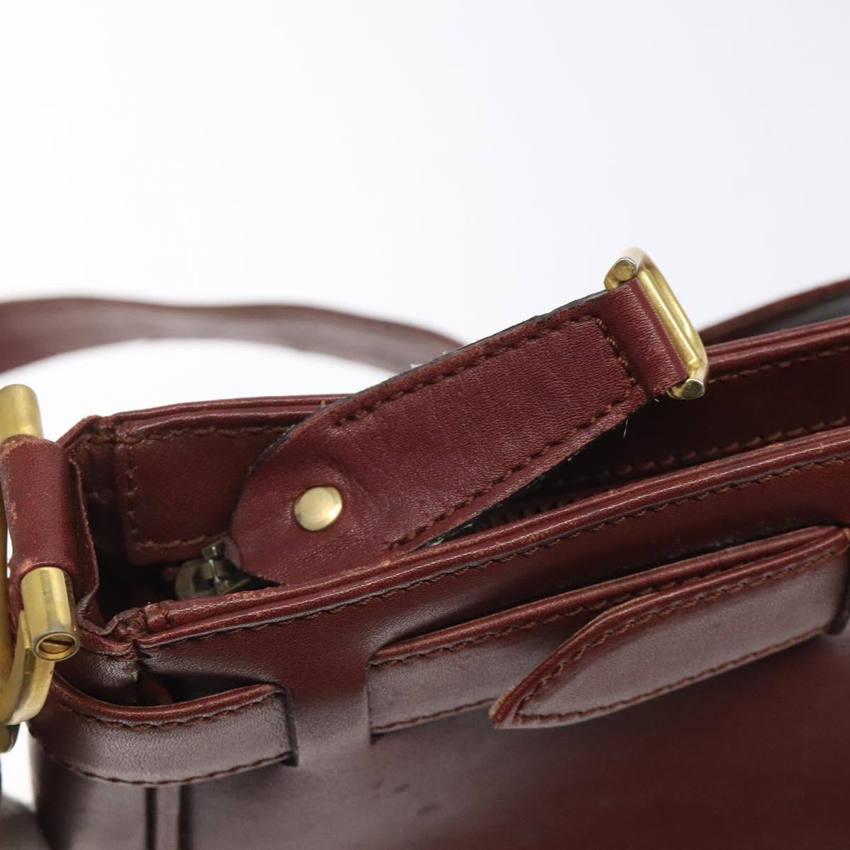 CARTIER Shoulder Bag Leather Red Gold Auth 121159