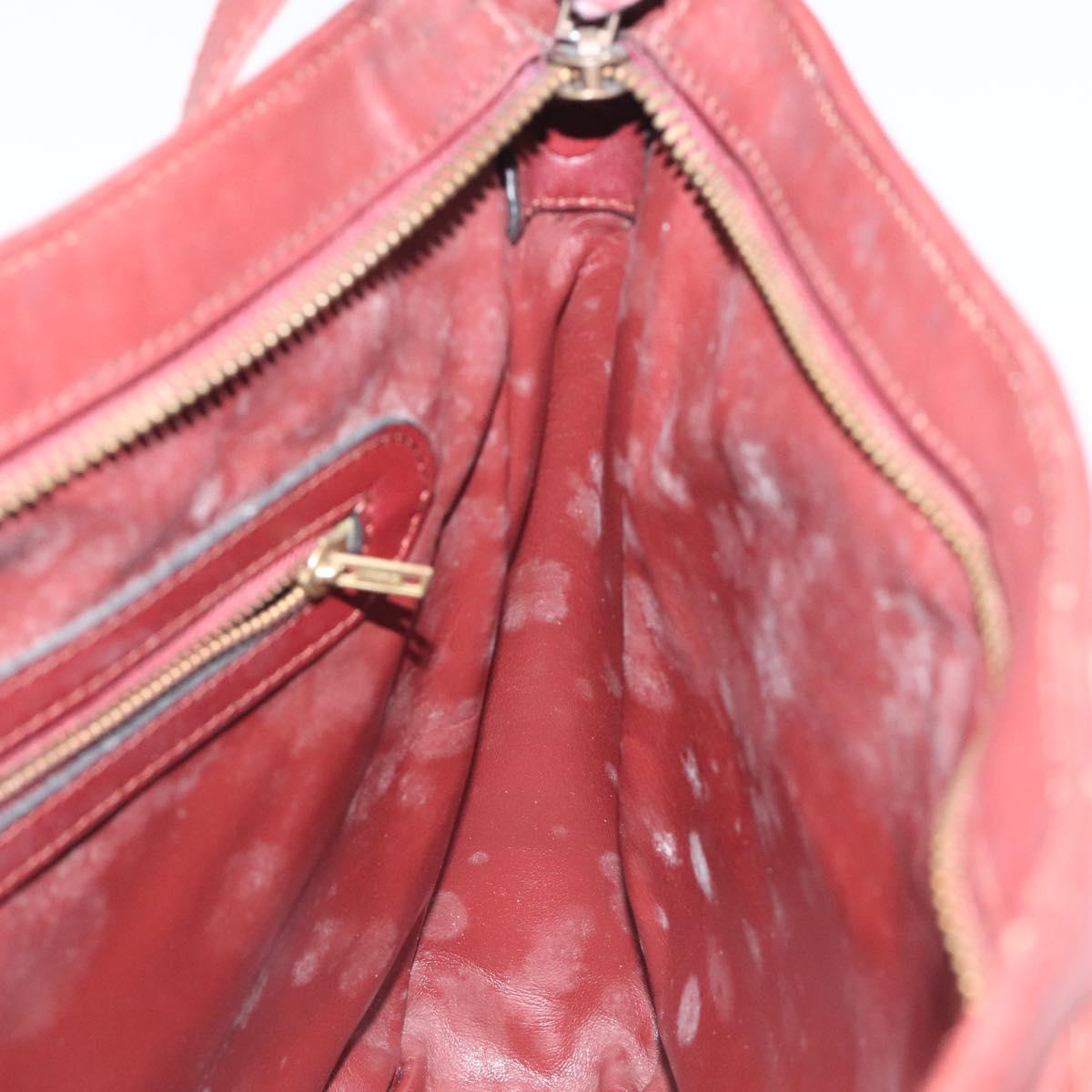 CARTIER Shoulder Bag Leather Red Gold Auth 121159