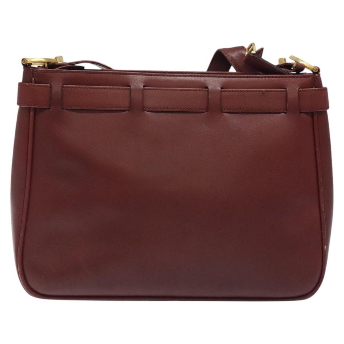 CARTIER Shoulder Bag Leather Red Gold Auth 121159