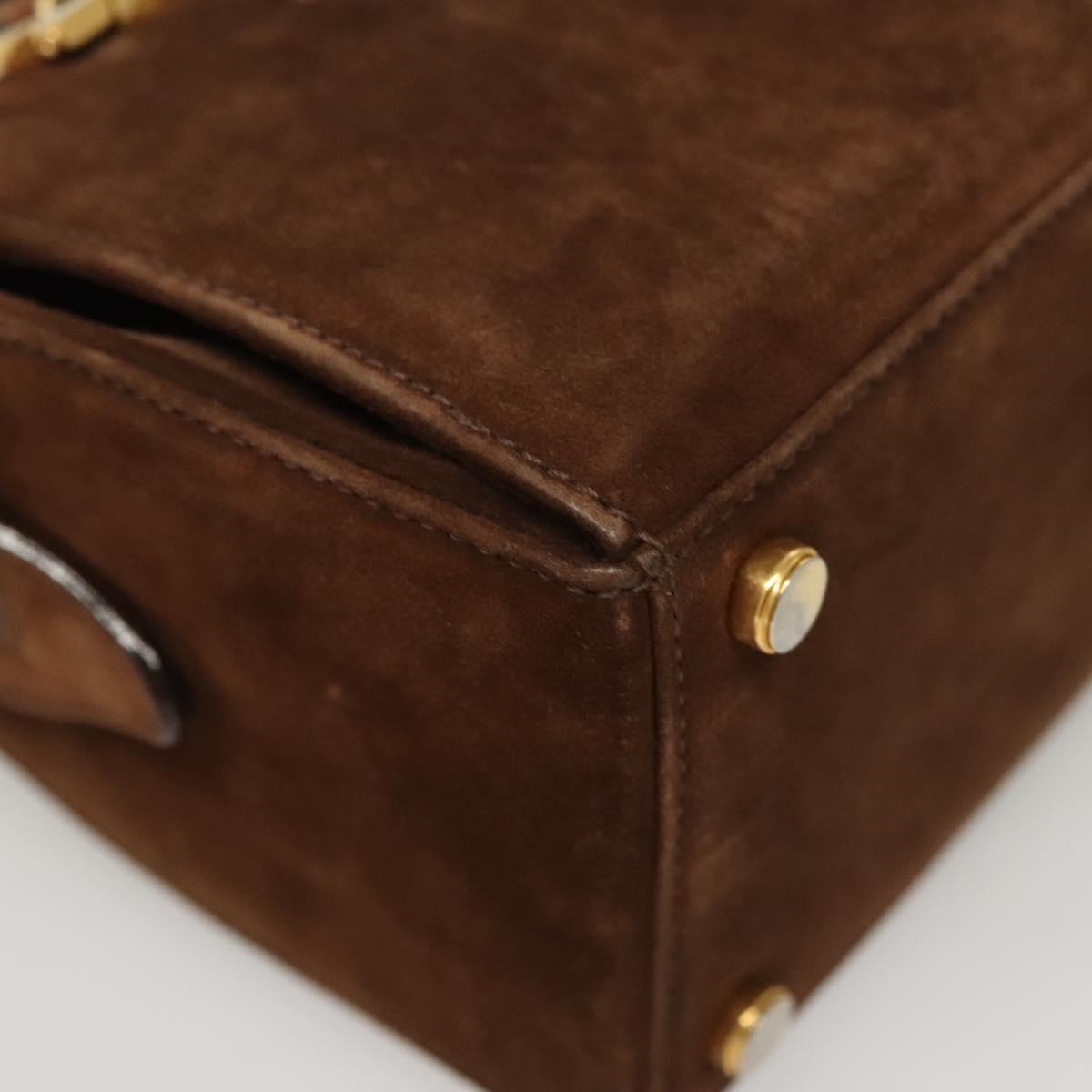 Salvatore Ferragamo Gancini Hand Bag Suede Brown Gold Auth 121161