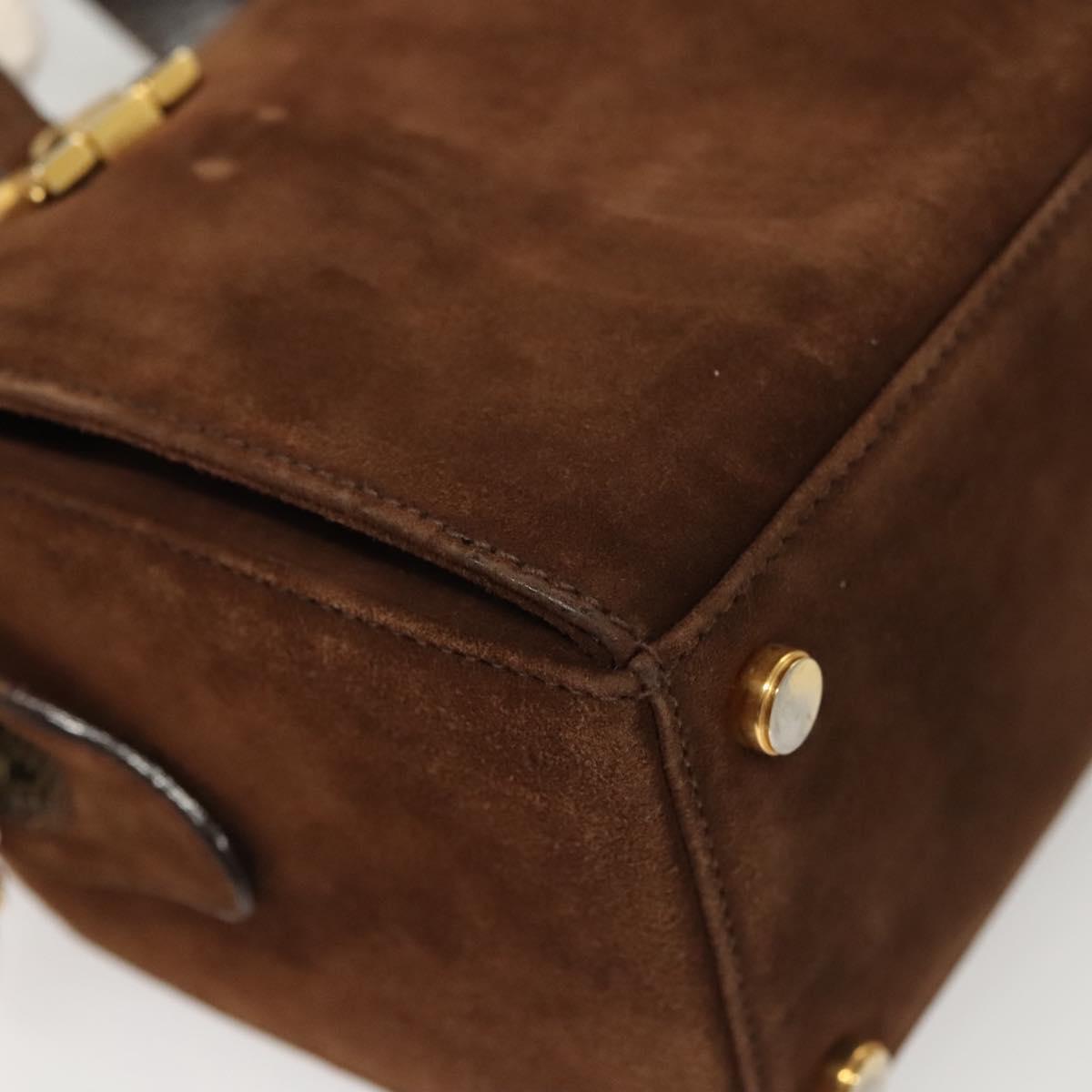 Salvatore Ferragamo Gancini Hand Bag Suede Brown Gold Auth 121161