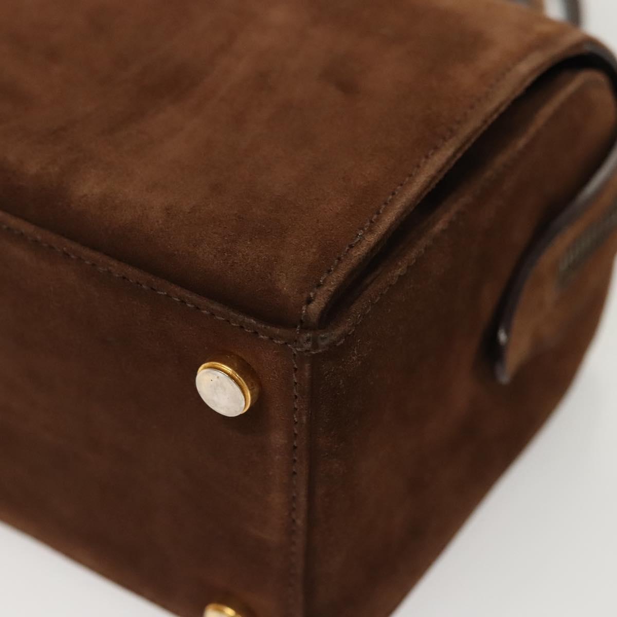 Salvatore Ferragamo Gancini Hand Bag Suede Brown Gold Auth 121161