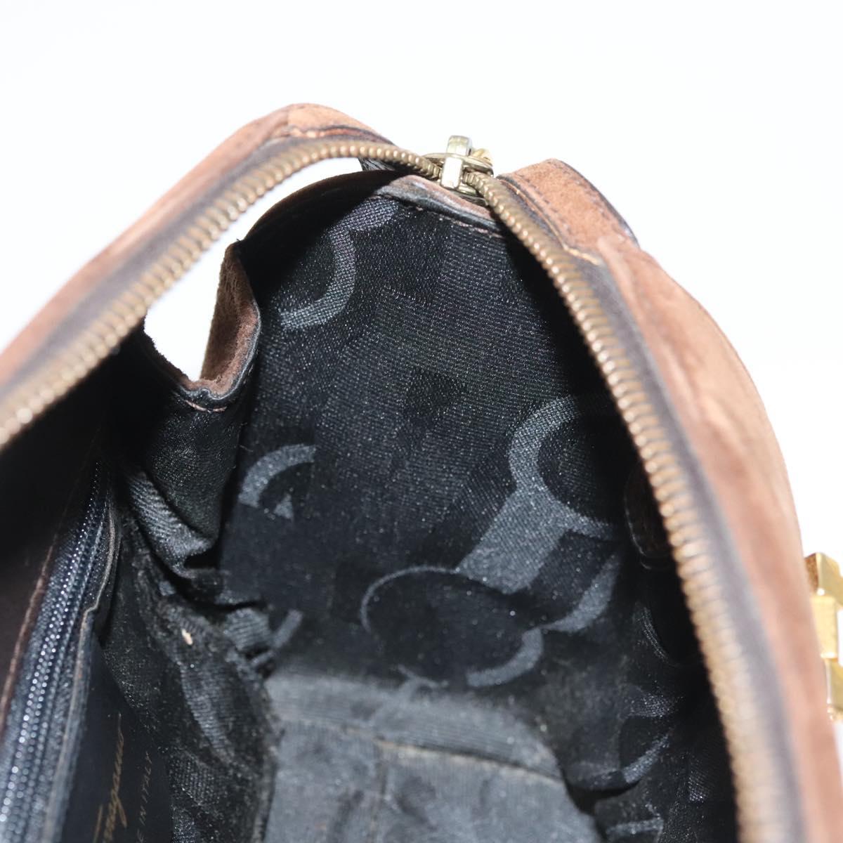 Salvatore Ferragamo Gancini Hand Bag Suede Brown Gold Auth 121161