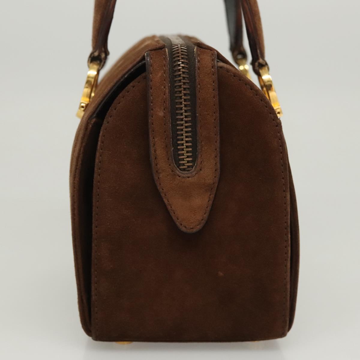 Salvatore Ferragamo Gancini Hand Bag Suede Brown Gold Auth 121161