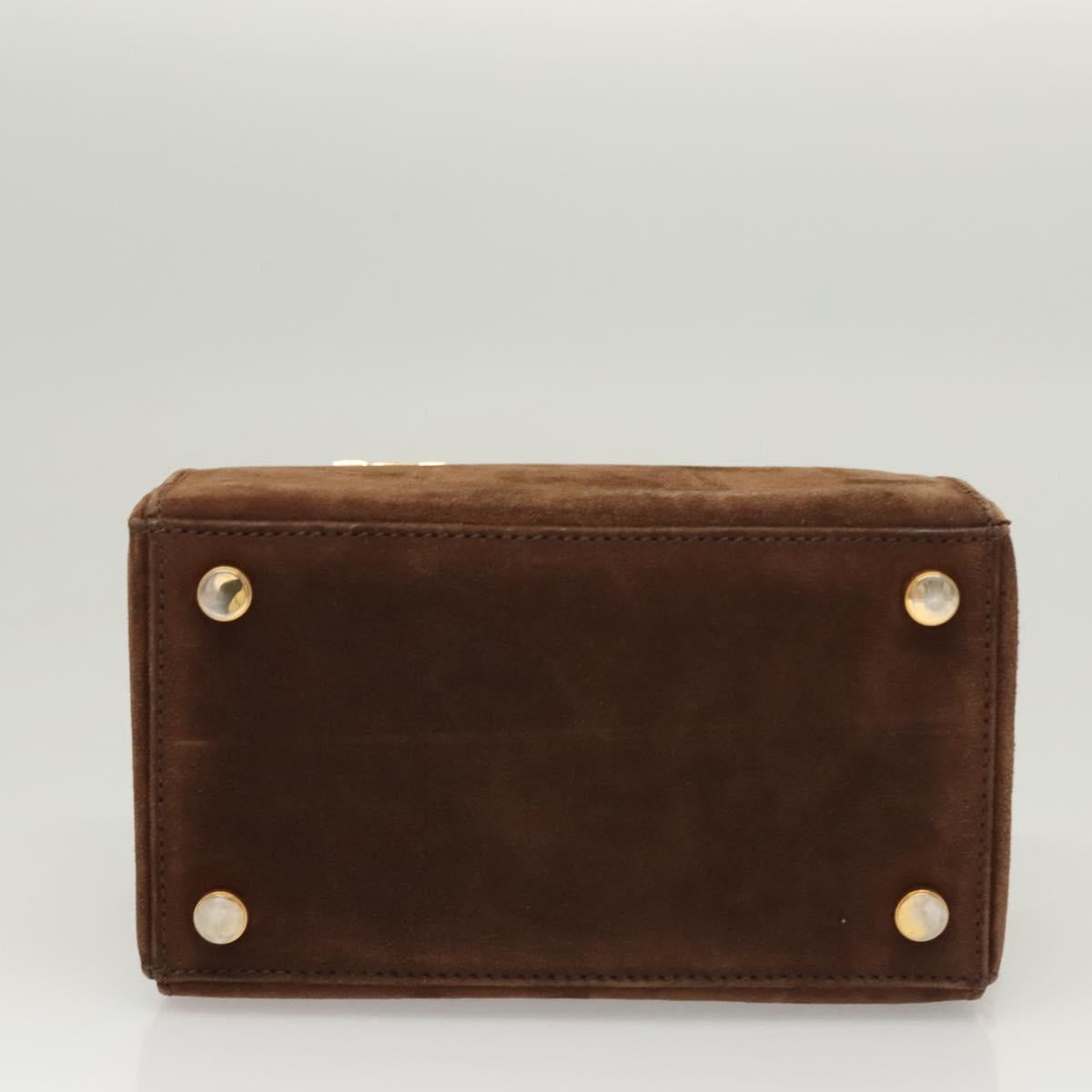 Salvatore Ferragamo Gancini Hand Bag Suede Brown Gold Auth 121161