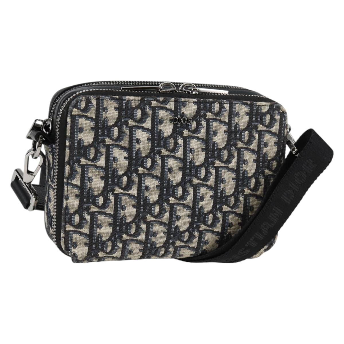 Christian Dior Trotter Canvas Shoulder Bag Navy Silver Auth 121172SAM