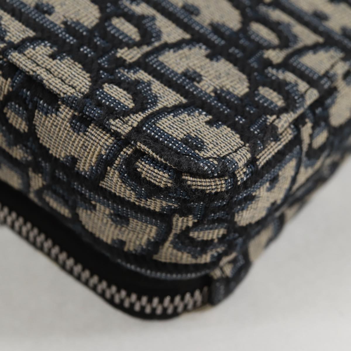 Christian Dior Trotter Canvas Shoulder Bag Navy Silver Auth 121172M