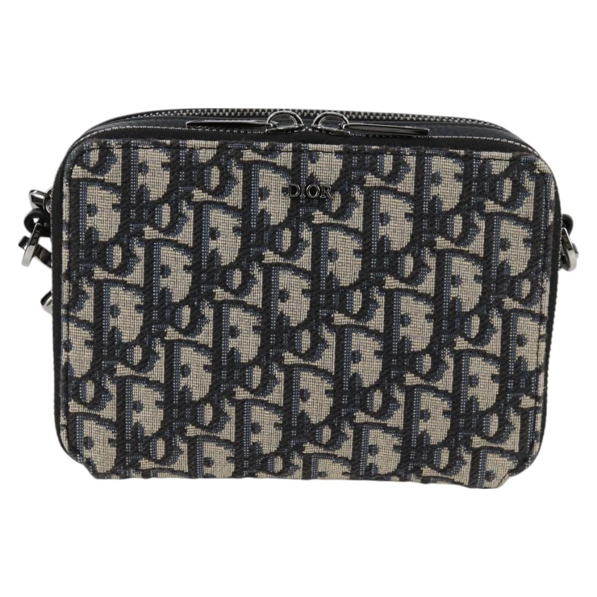 Christian Dior Trotter Canvas Shoulder Bag Navy Silver Auth 121172M