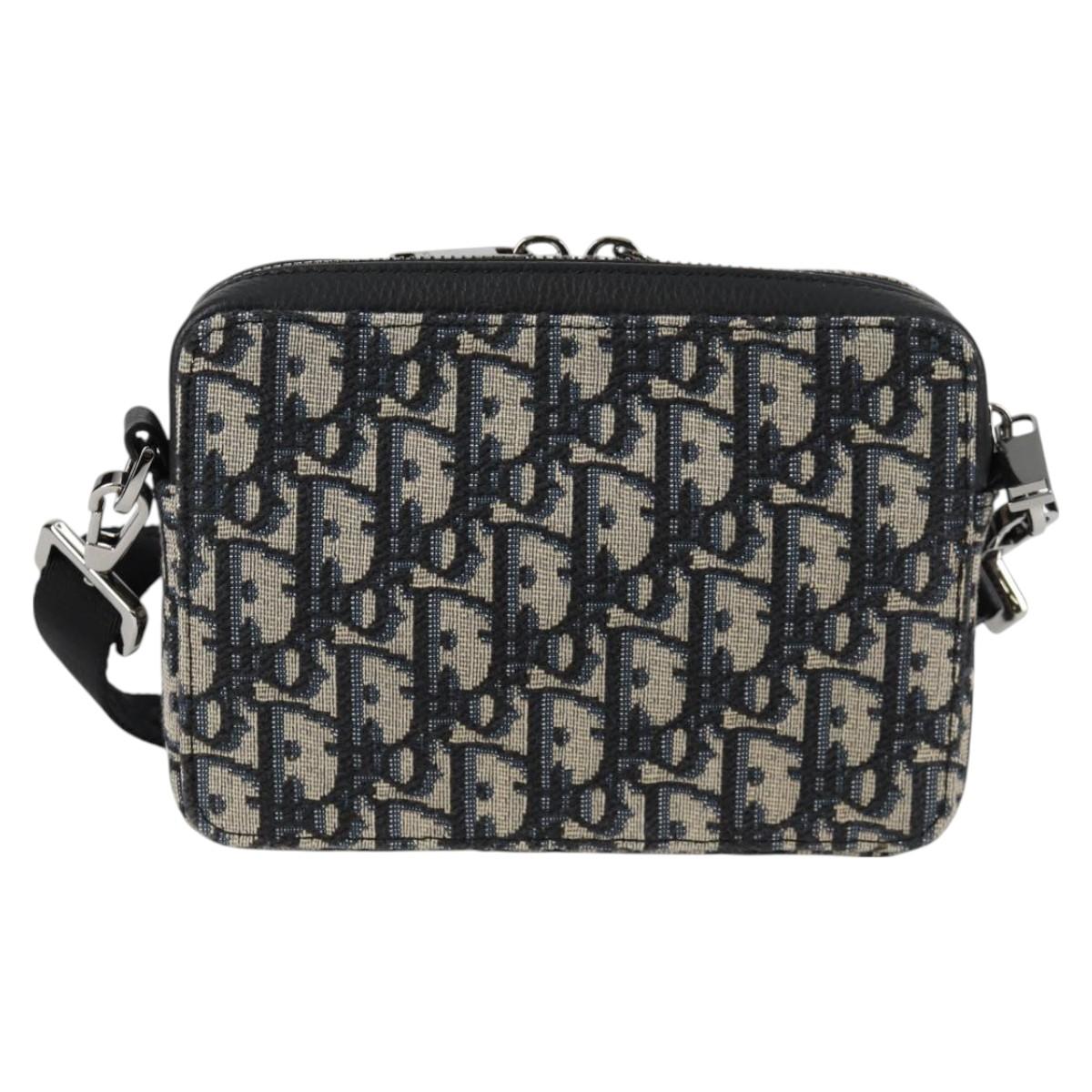 Christian Dior Trotter Canvas Shoulder Bag Navy Silver Auth 121172SAM