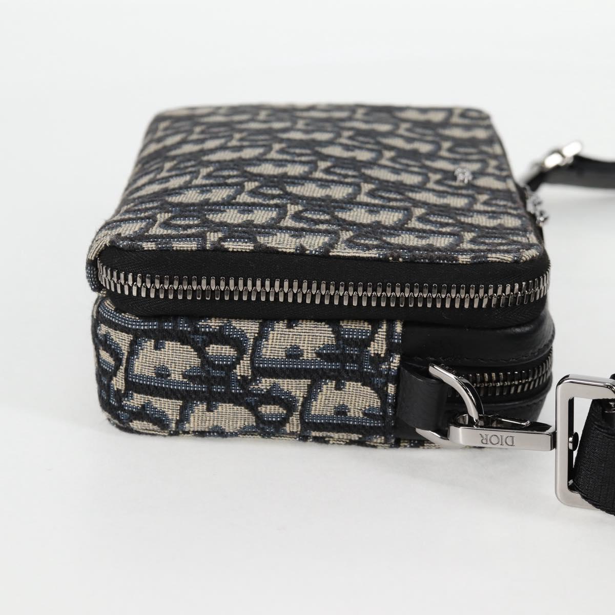 Christian Dior Trotter Canvas Shoulder Bag Navy Silver Auth 121172M