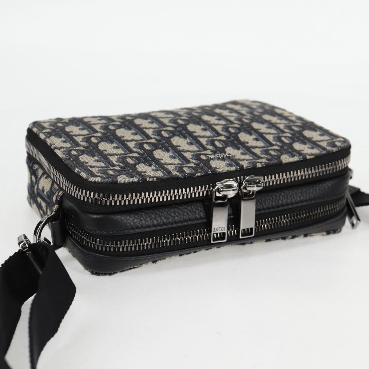 Christian Dior Trotter Canvas Shoulder Bag Navy Silver Auth 121172SAM