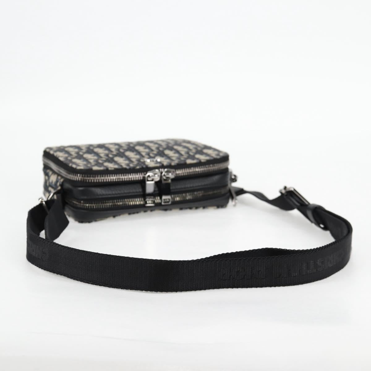 Christian Dior Trotter Canvas Shoulder Bag Navy Silver Auth 121172M