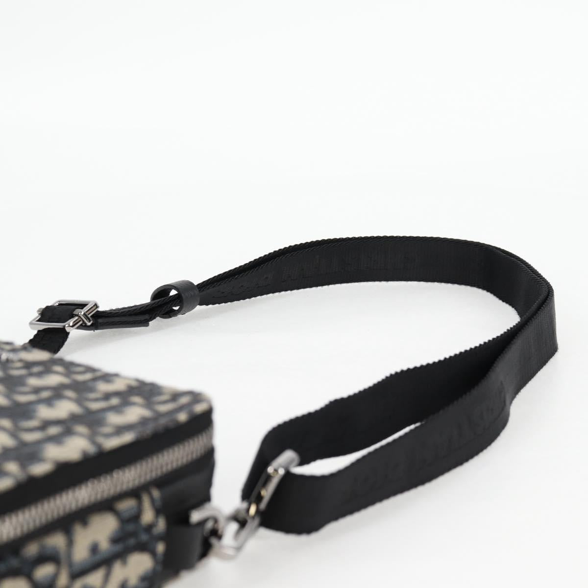 Christian Dior Trotter Canvas Shoulder Bag Navy Silver Auth 121172SAM