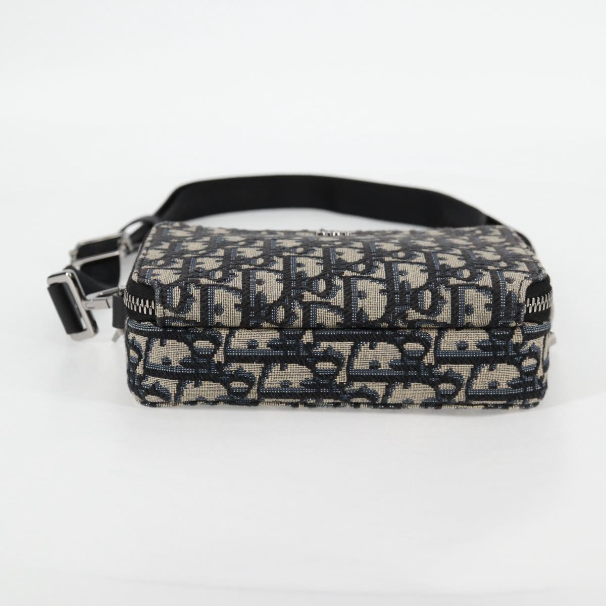 Christian Dior Trotter Canvas Shoulder Bag Navy Silver Auth 121172SAM