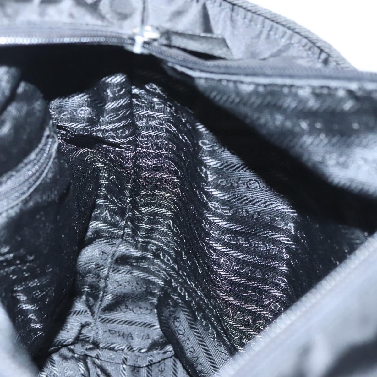 PRADA Tote Bag Nylon Black Silver Auth 121202