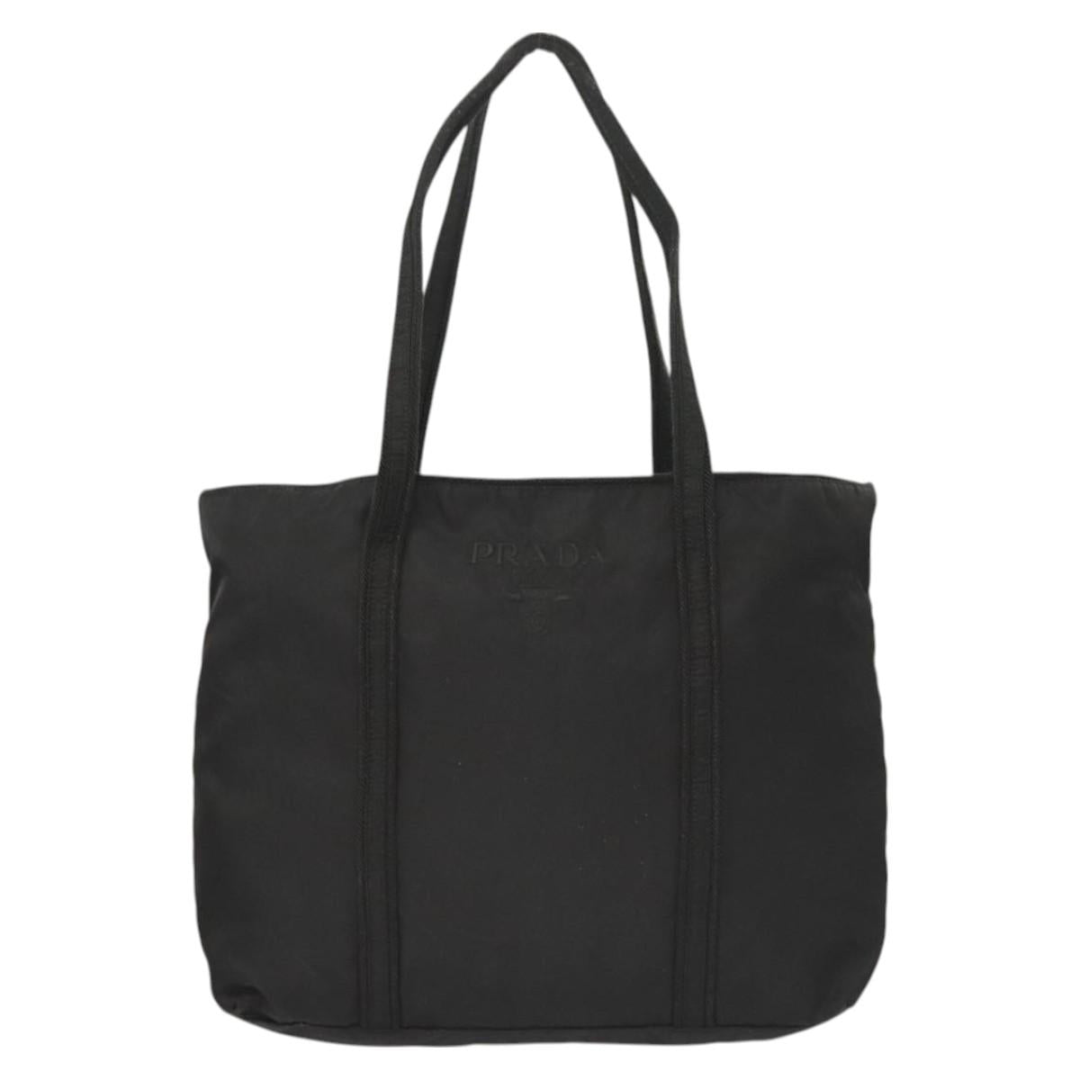 PRADA Tote Bag Nylon Black Silver Auth 121202