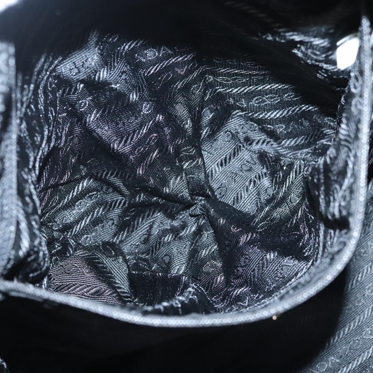 PRADA Tote Bag Nylon Black Silver Auth 121202