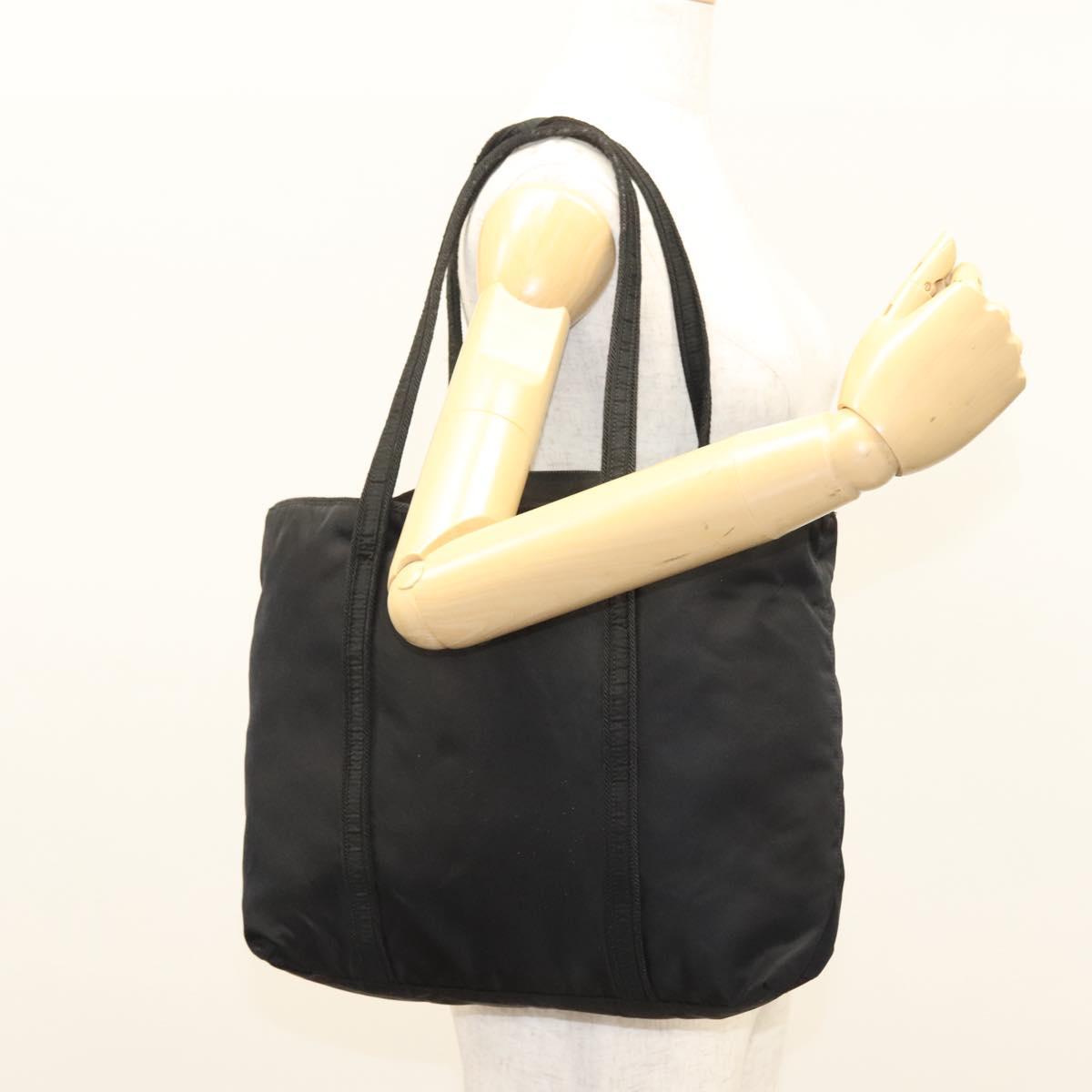 PRADA Tote Bag Nylon Black Silver Auth 121202