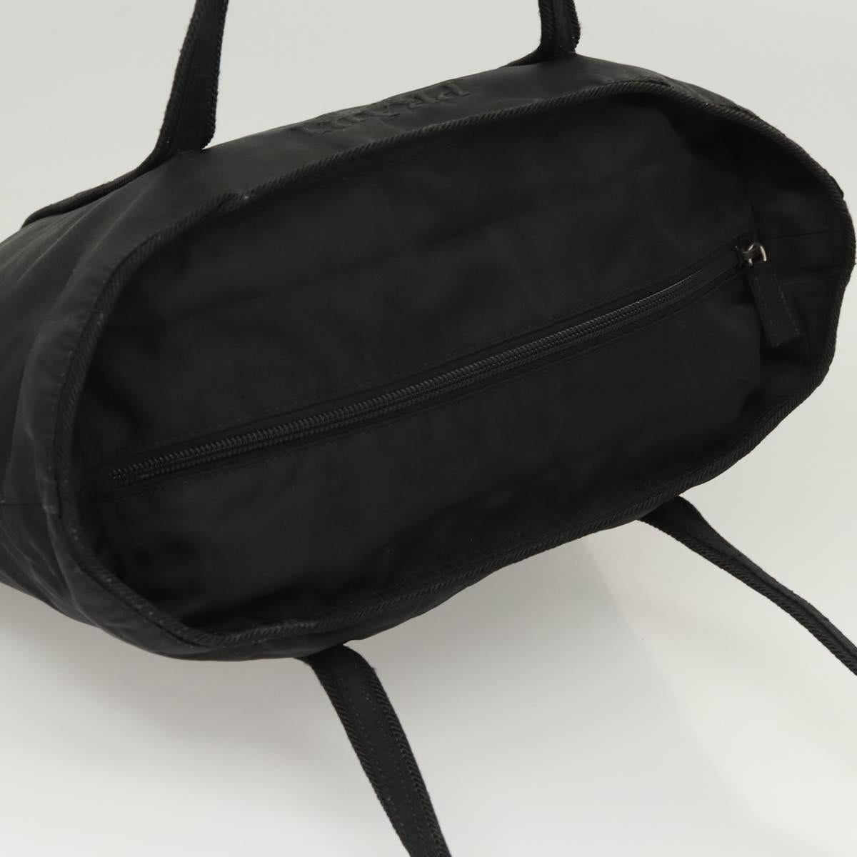 PRADA Tote Bag Nylon Black Silver Auth 121202
