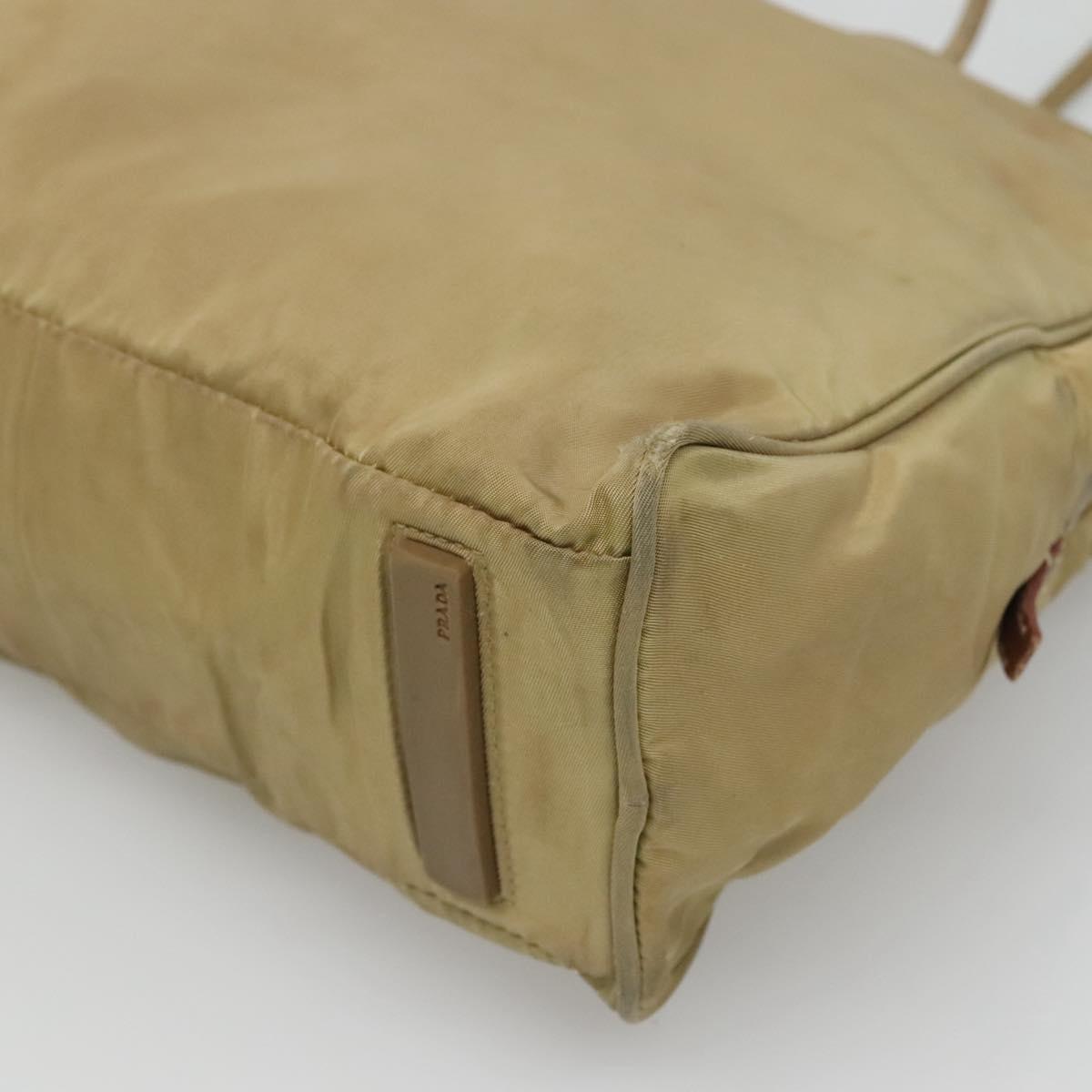 PRADA Tote Bag Nylon Beige Silver Auth 121206