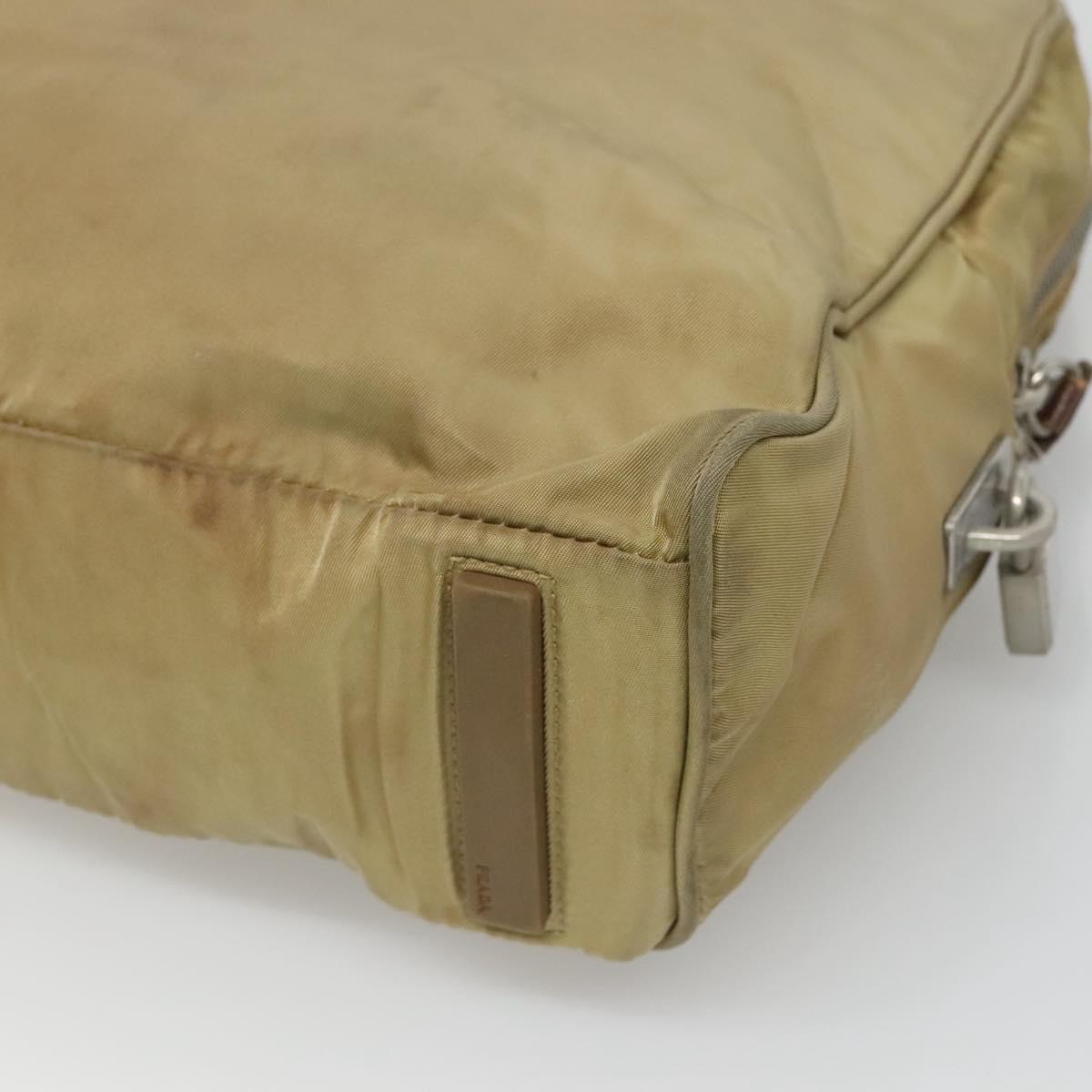 PRADA Tote Bag Nylon Beige Silver Auth 121206
