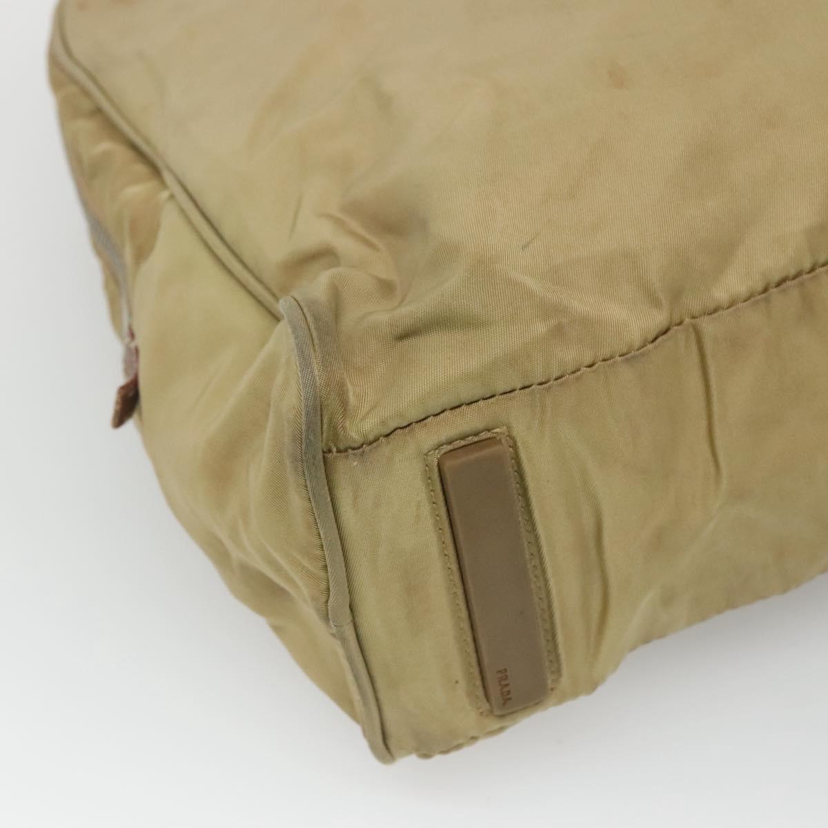 PRADA Tote Bag Nylon Beige Silver Auth 121206