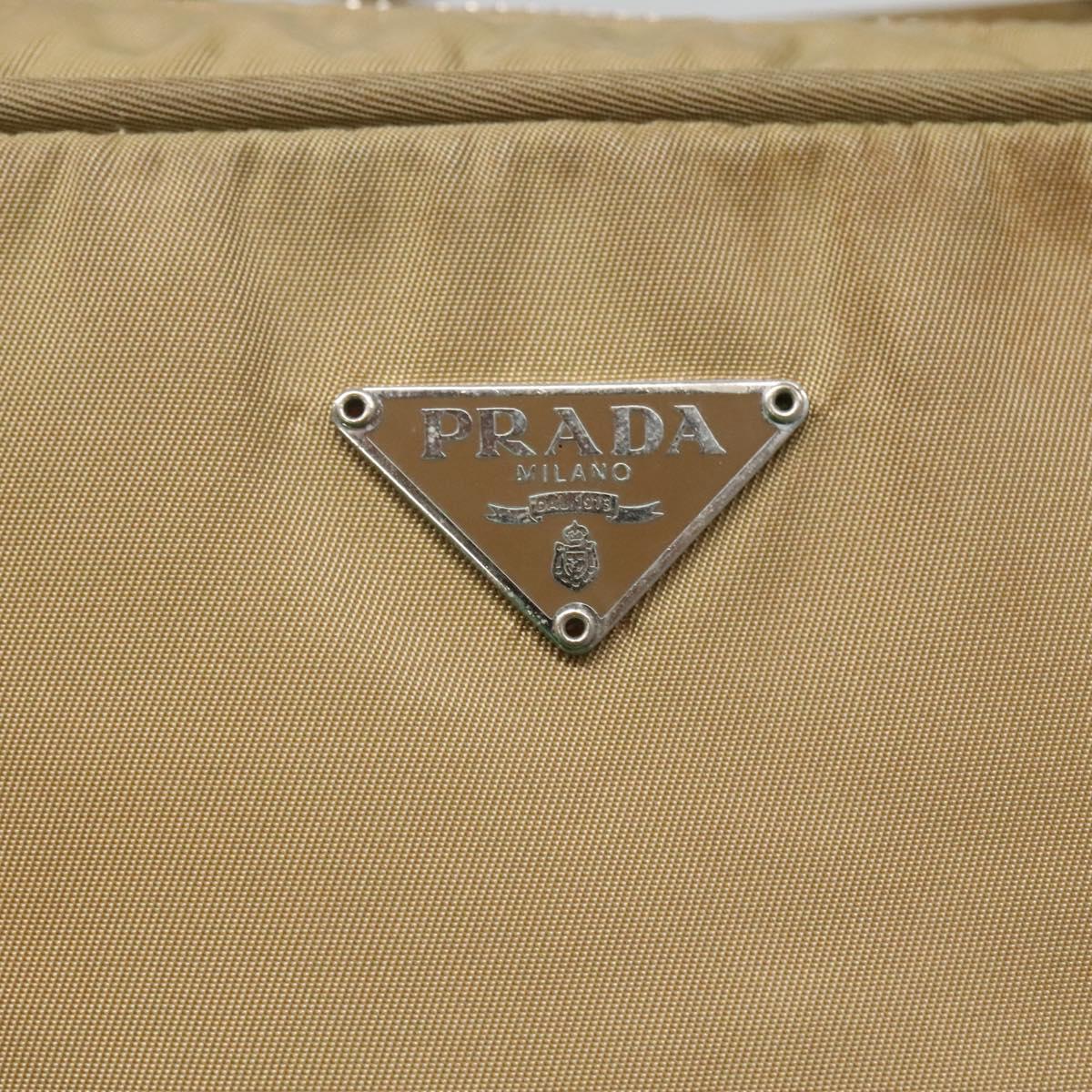 PRADA Tote Bag Nylon Beige Silver Auth 121206