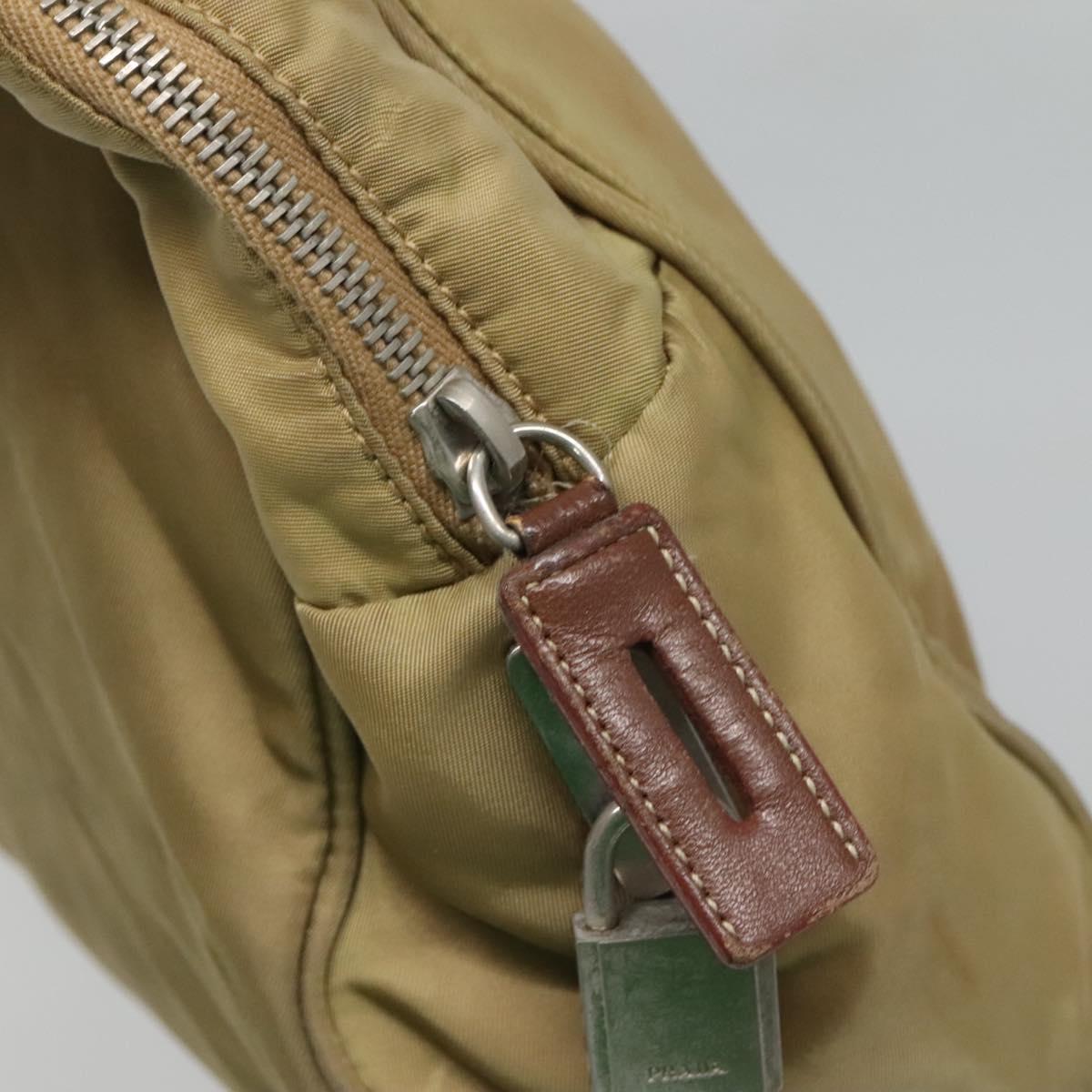 PRADA Tote Bag Nylon Beige Silver Auth 121206