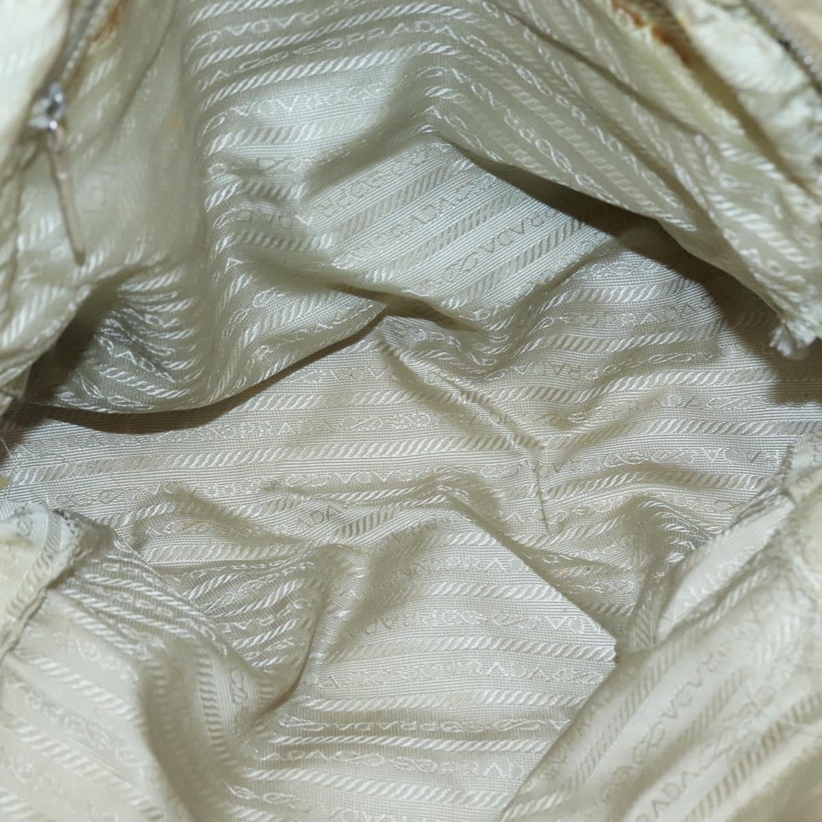 PRADA Tote Bag Nylon Beige Silver Auth 121206