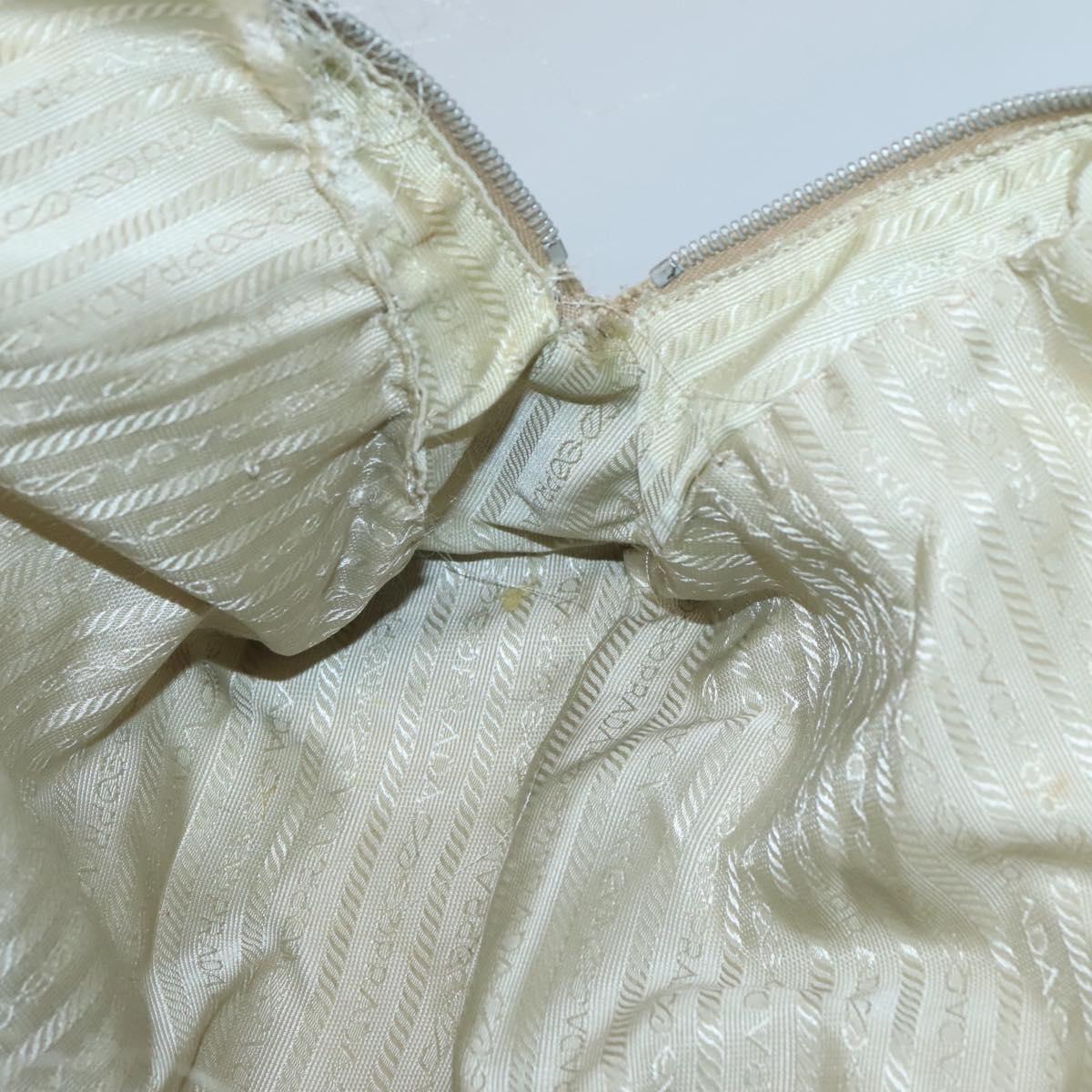 PRADA Tote Bag Nylon Beige Silver Auth 121206