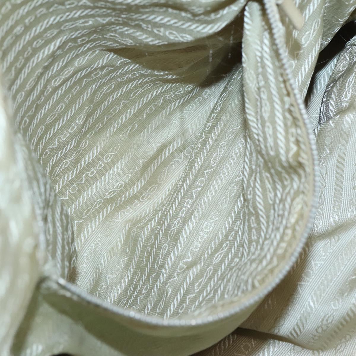 PRADA Tote Bag Nylon Beige Silver Auth 121206