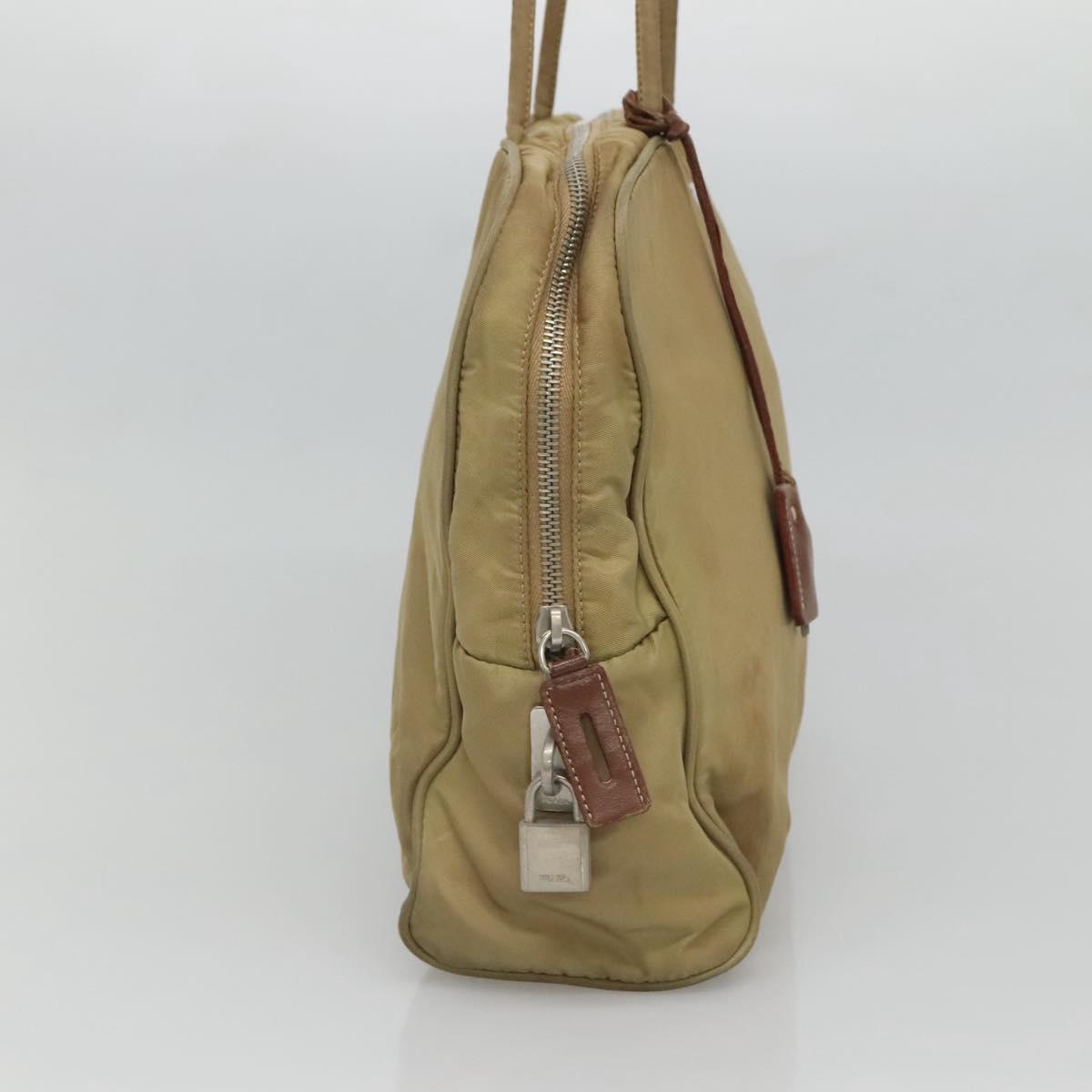 PRADA Tote Bag Nylon Beige Silver Auth 121206